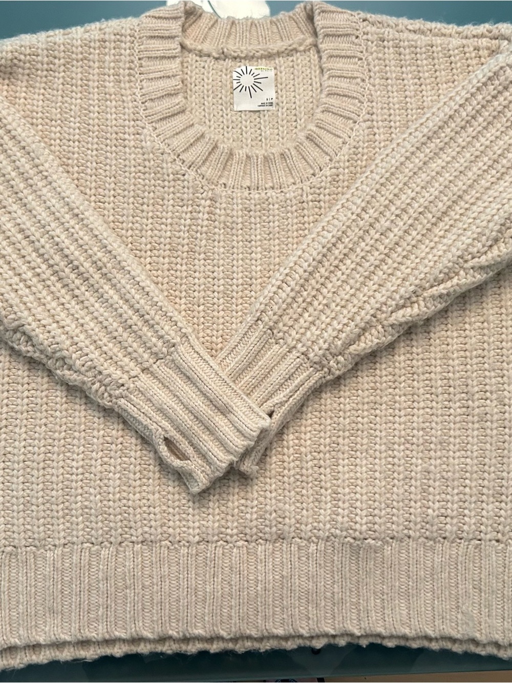 aerie Cream Chunky Knit Crewneck Sweater